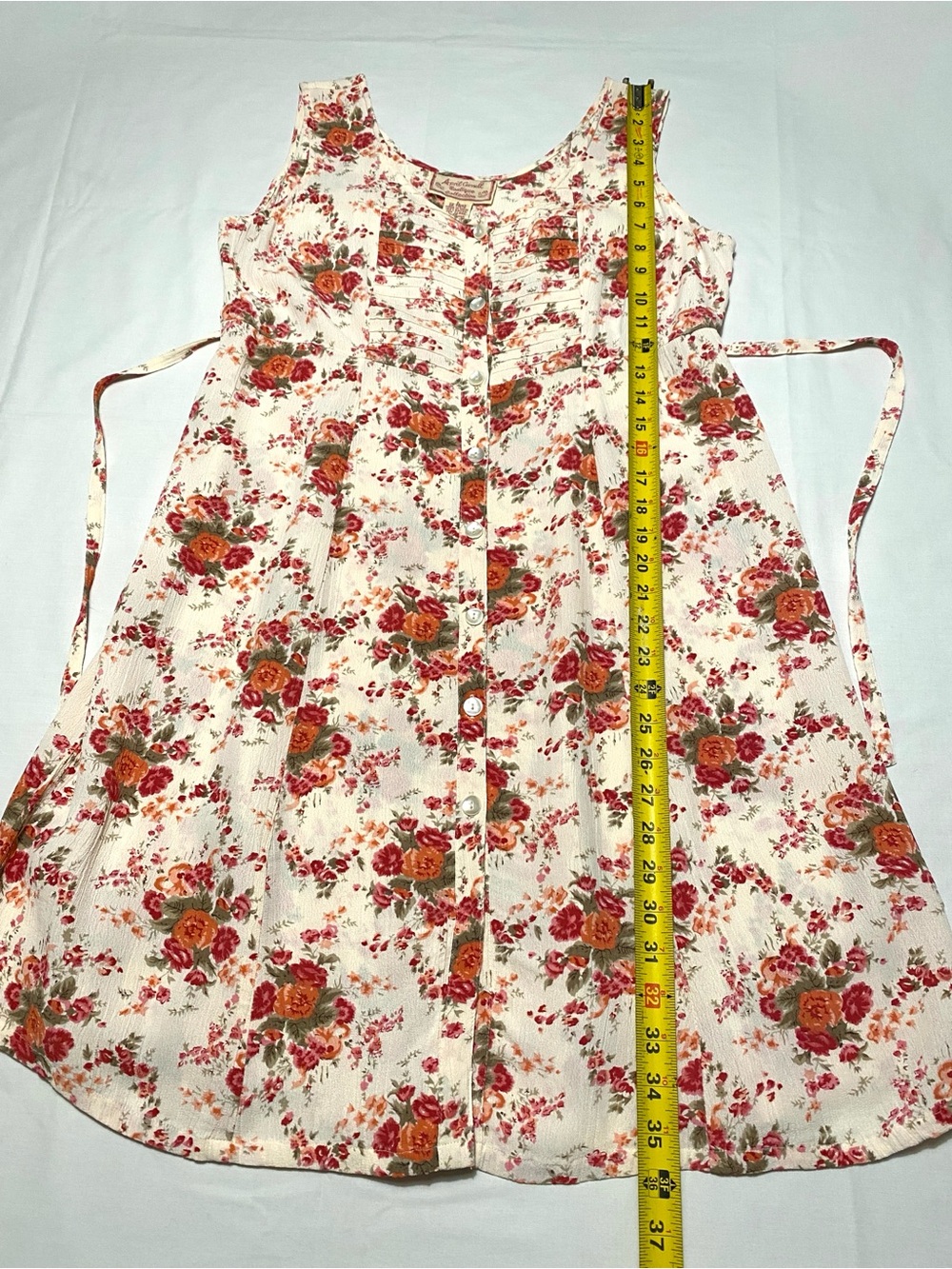 April Cornell Floral Sleeveless Dress Button Front Pintuck Pinafore Sundress L - Picture 11 of 12